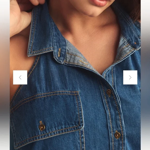 Anthropologie Pilcro Denim Sleeveless Halter Swing Midi Dress Women's Size XL - Picture 2 of 9